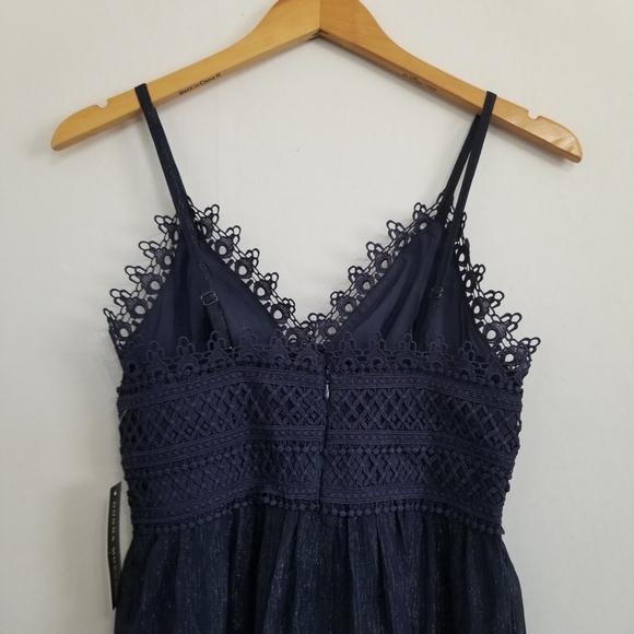 NWT Donna Morgan Royal Navy Lace Trim Midi Ruffle Dress Size 0 - Picture 7 of 11